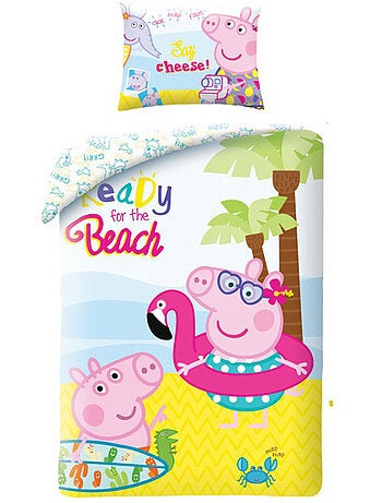 Housse de couette 140 cm x 200 cm coton motif plage Peppa Pig