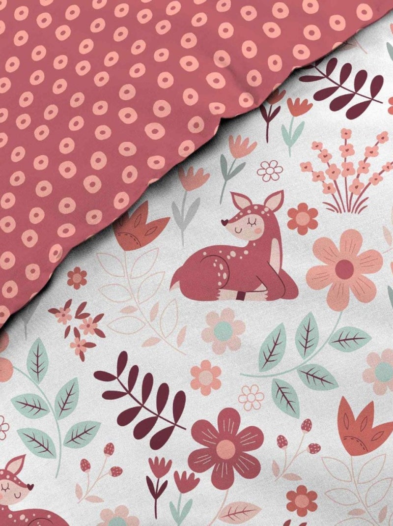 Housse de couette 140x200 + 1 taie BICHETTE 100% coton Rose - Kiabi