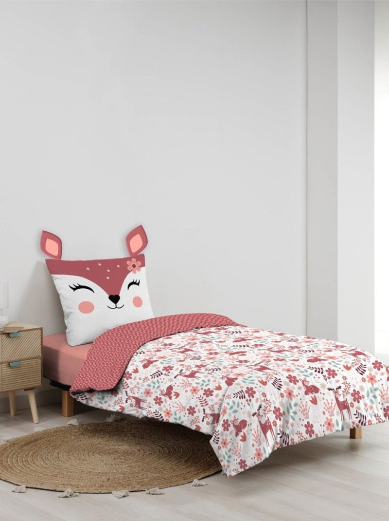 Housse de couette 140x200 + 1 taie BICHETTE 100% coton Rose - Kiabi