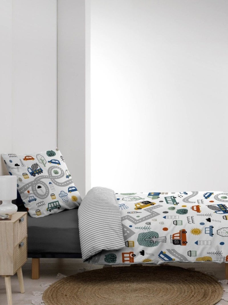 Housse de couette 140x200 + 1 taie BOLIDE 100% coton Blanc - Kiabi