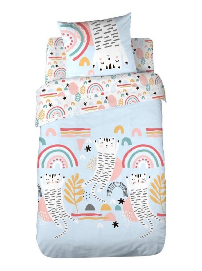 Housse de couette 140x200 + 1 taie CATCHI coton 57 fils Bleu - Kiabi