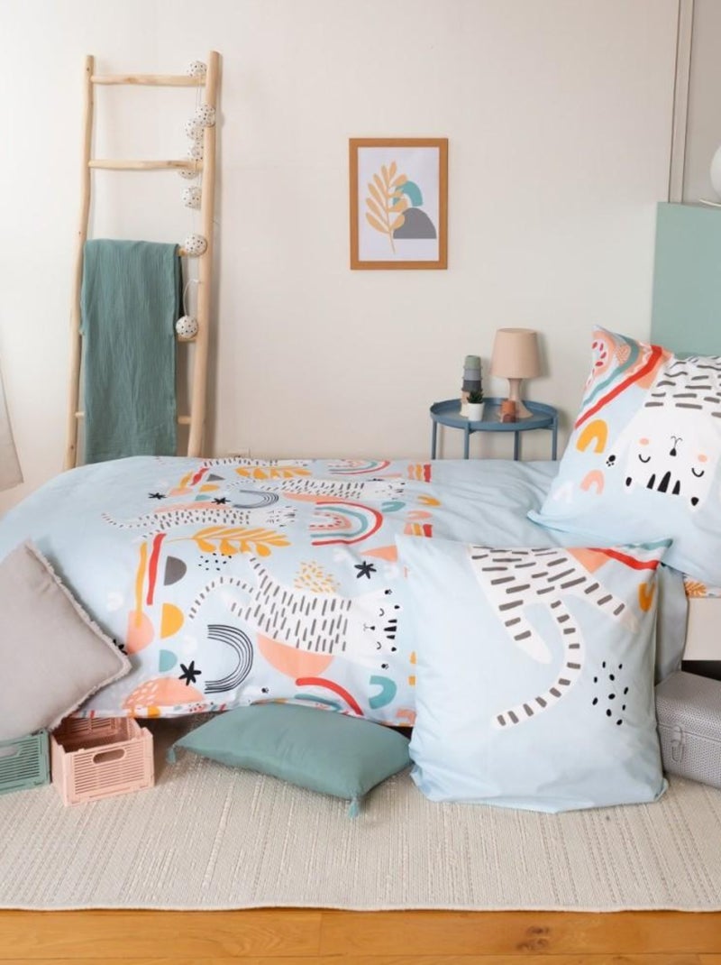 Housse de couette 140x200 + 1 taie CATCHI coton 57 fils Bleu - Kiabi