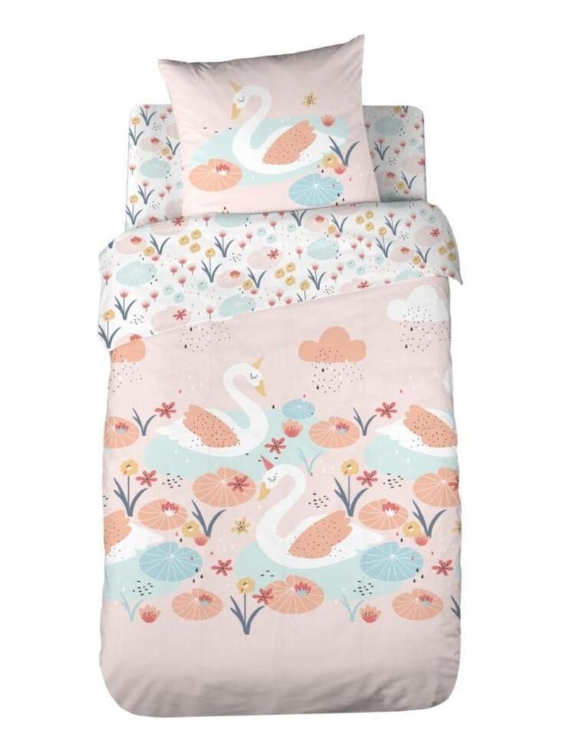 Housse de couette 140x200 + 1 taie CLARA coton 57 fils Rose - Kiabi