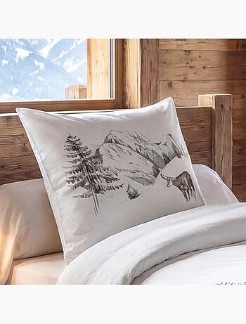 Housse de couette 140x200 + 1 taie coton 57 fils blanche foret