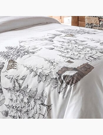 Housse de couette 140x200 + 1 taie coton 57 fils blanche foret