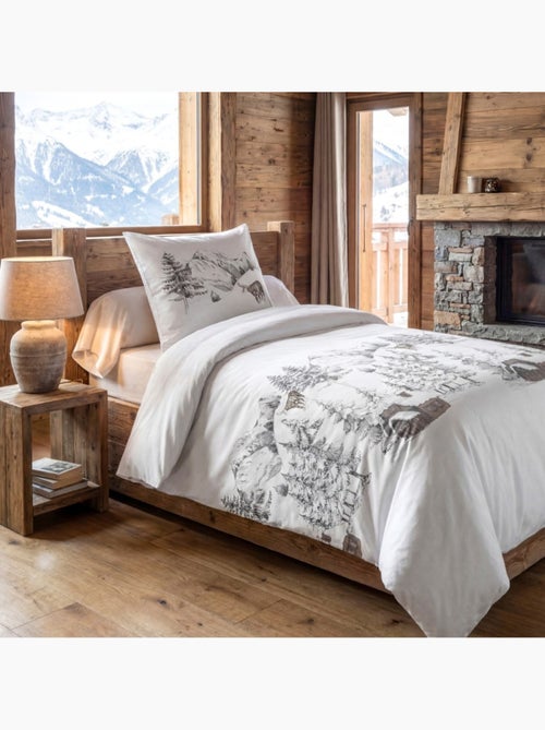 Housse de couette 140x200 + 1 taie coton 57 fils blanche foret - Kiabi Housse de couette 140x200 + 1 taie coton 57 fils blanche foret - Kiabi