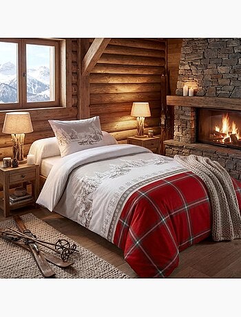 Housse de couette 140x200 + 1 taie coton 57 fils chalet