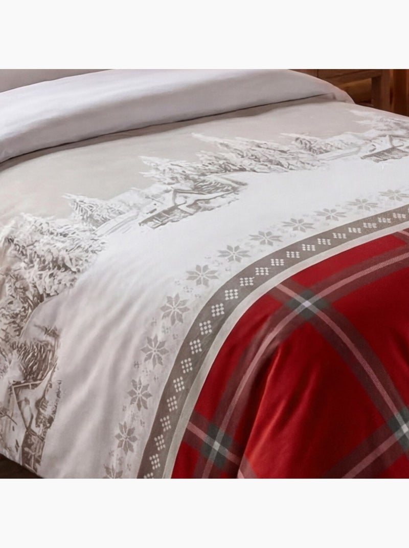 Housse de couette 140x200 + 1 taie coton 57 fils chalet Rouge - Kiabi