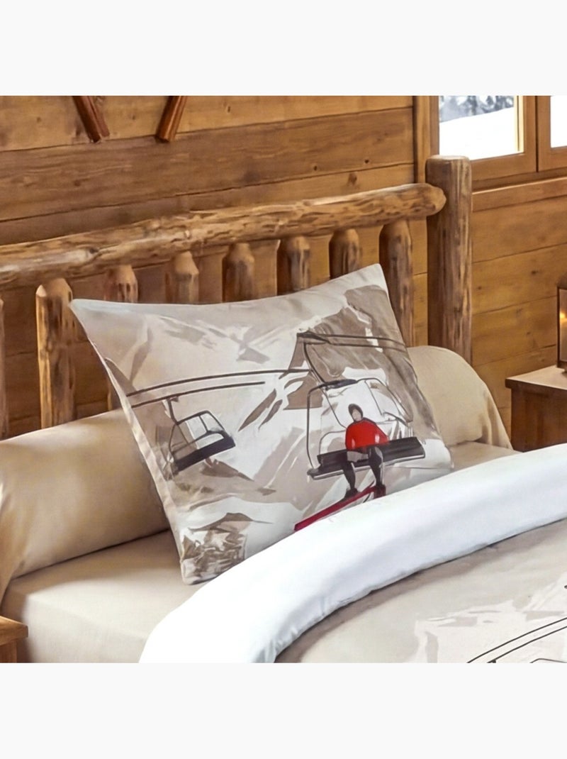 Housse de couette 140x200 + 1 taie coton 57 fils ski Blanc - Kiabi