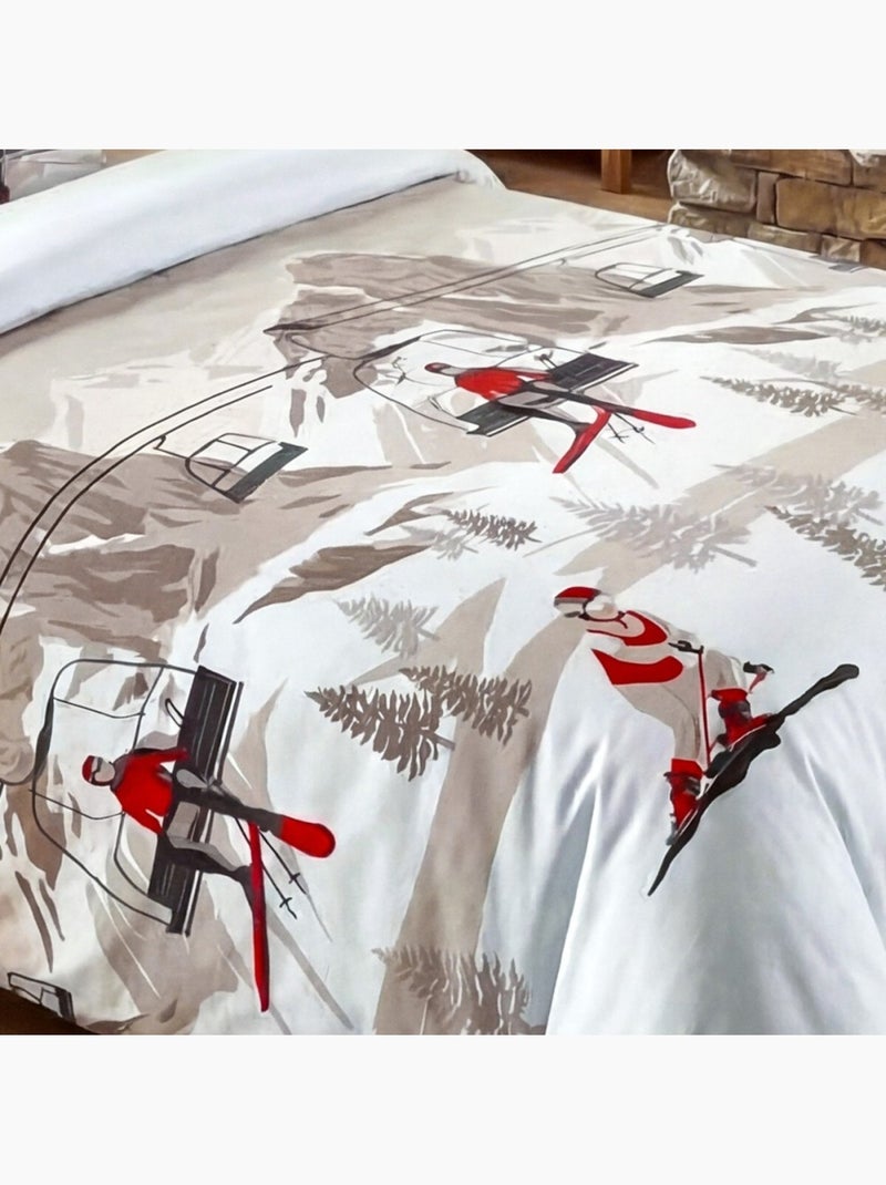 Housse de couette 140x200 + 1 taie coton 57 fils ski Blanc - Kiabi
