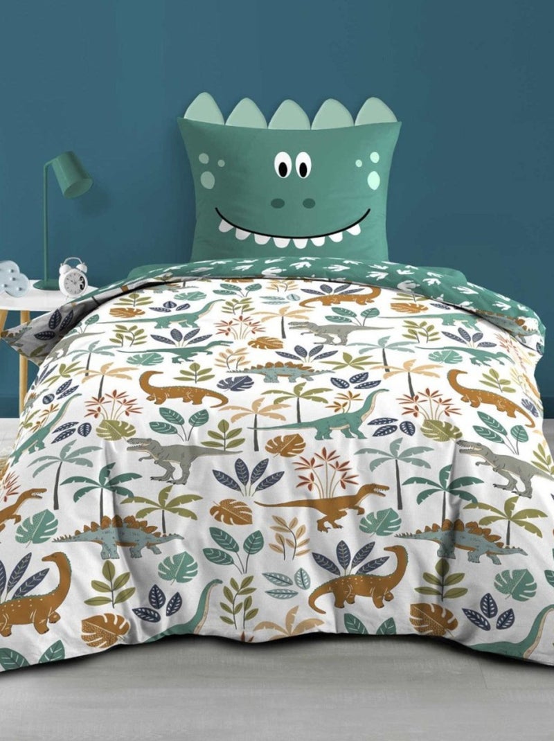 Housse de couette 140x200 + 1 taie DINA 100% coton Vert - Kiabi