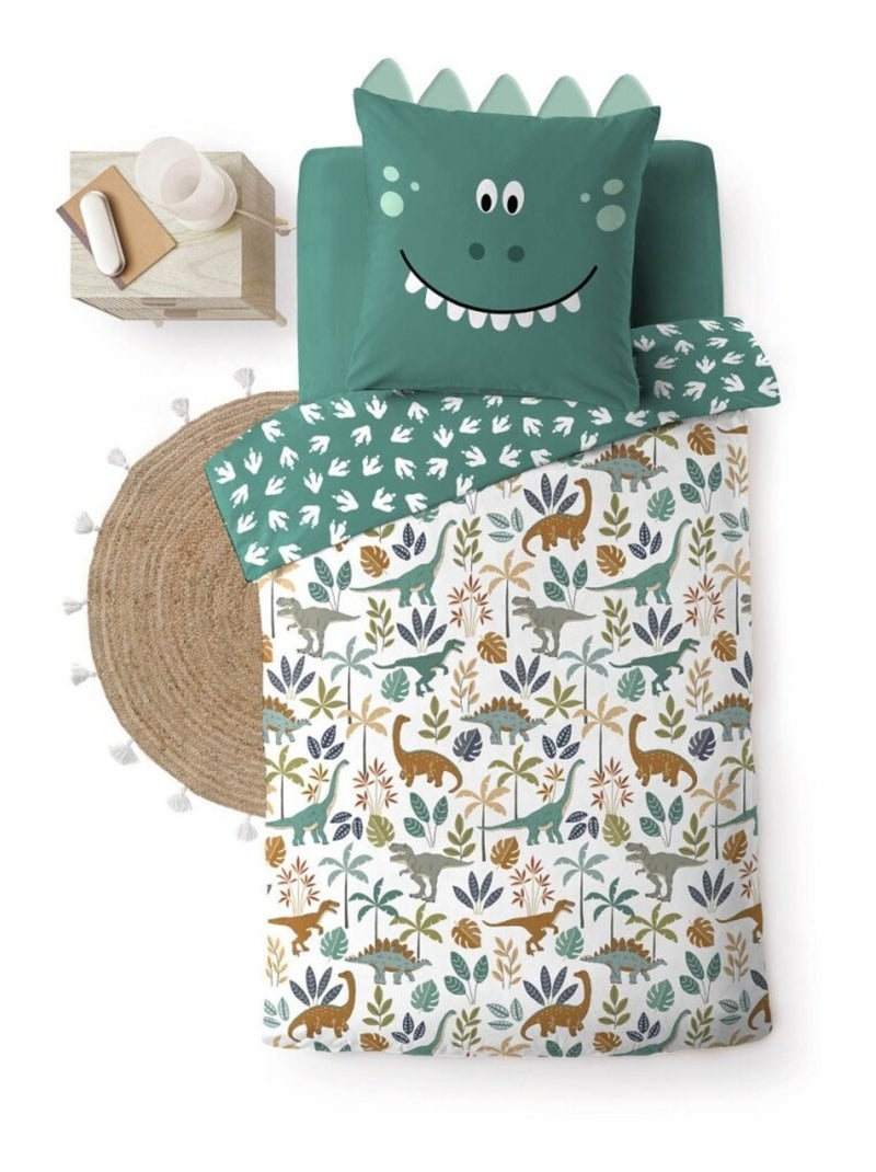 Housse de couette 140x200 + 1 taie DINA 100% coton Vert - Kiabi