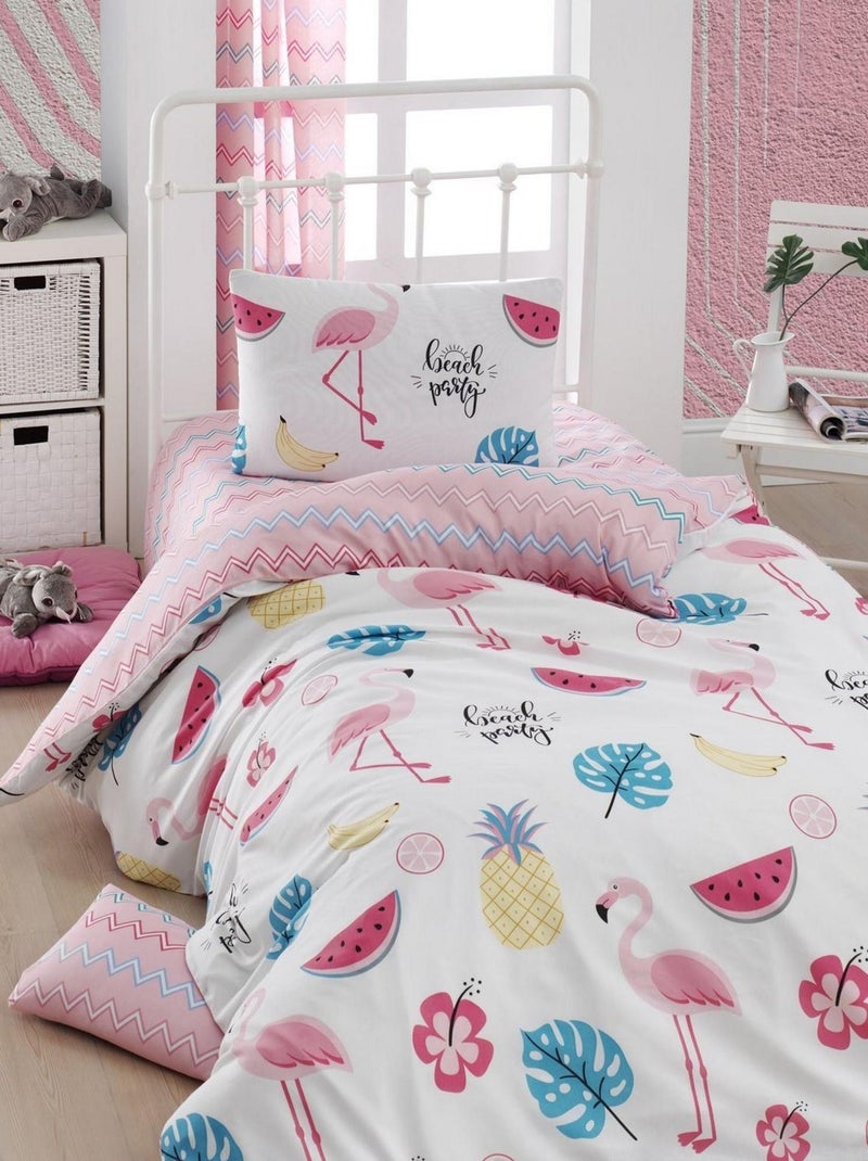 Housse de couette 140x200 + 1 taie d'oreiller 60x60 cm Polycoton Kokteyl Blanc - Kiabi