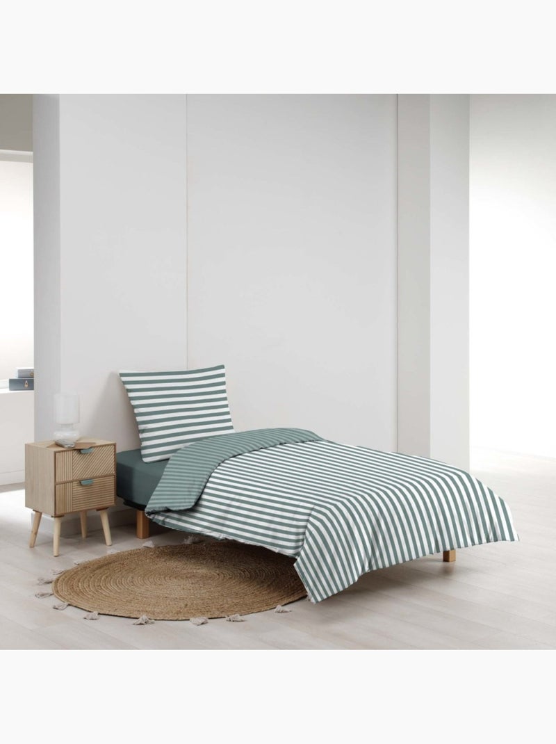 Housse de couette 140x200 + 1 taie d'oreiller coloris vert Vert - Kiabi
