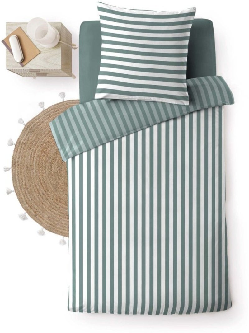 Housse de couette 140x200 + 1 taie d'oreiller coloris vert Vert - Kiabi