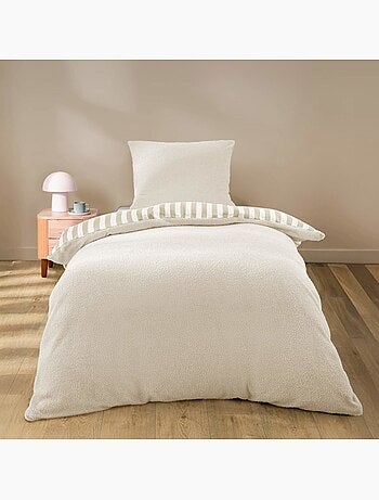 Housse de couette 140x200 + 1 taie d'oreiller pilou naturel