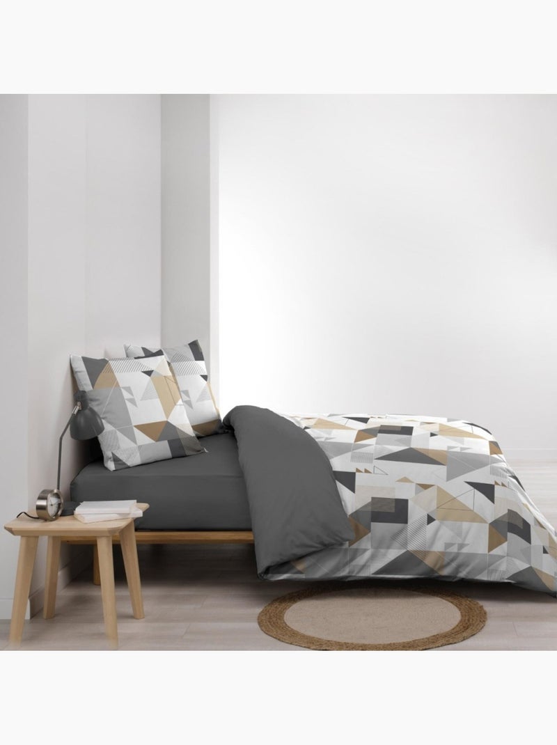 Housse de couette 140x200 + 1 taie d'oreiller trigone Gris - Kiabi