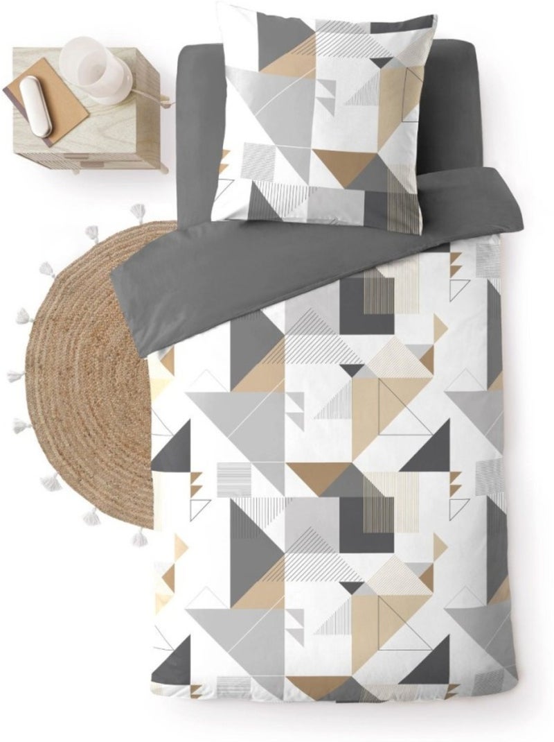 Housse de couette 140x200 + 1 taie d'oreiller trigone Gris - Kiabi