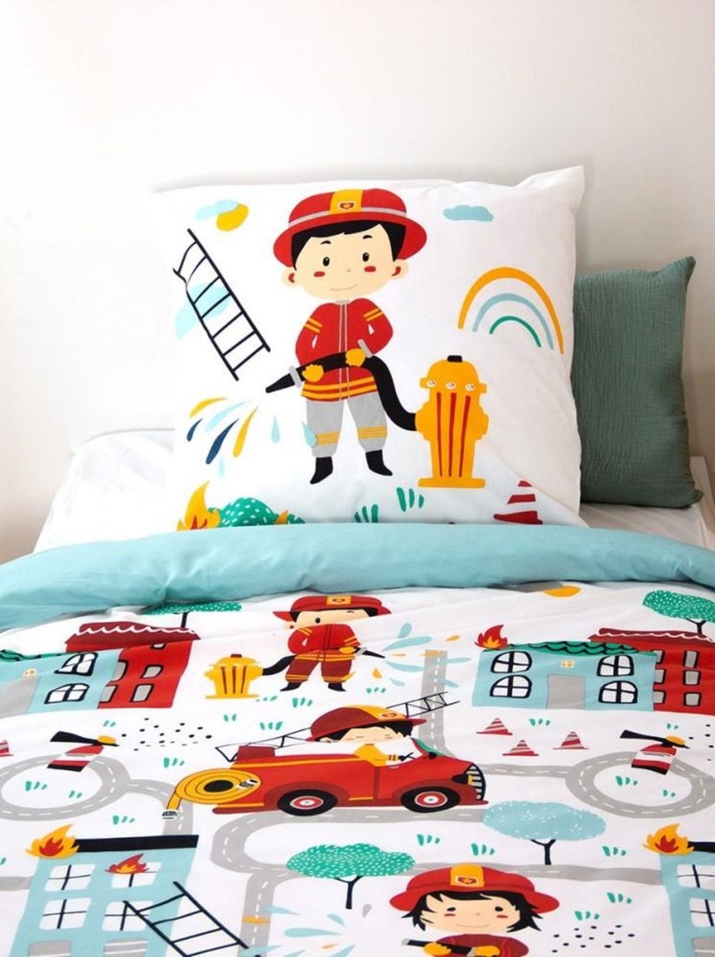 Housse de couette 140x200 + 1 taie Fuego coton adouci 57 fils Bleu - Kiabi