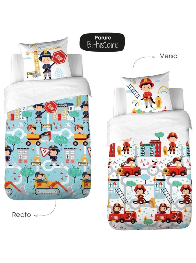 Housse de couette 140x200 + 1 taie Fuego coton adouci 57 fils Bleu - Kiabi