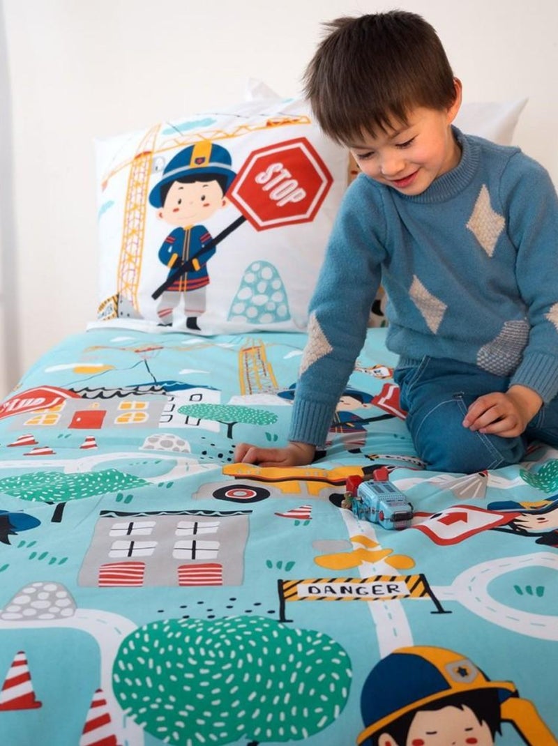 Housse de couette 140x200 + 1 taie Fuego coton adouci 57 fils Bleu - Kiabi