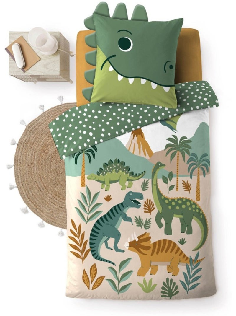 Housse de couette 140x200 + 1 taie kidino 100% coton Vert - Kiabi