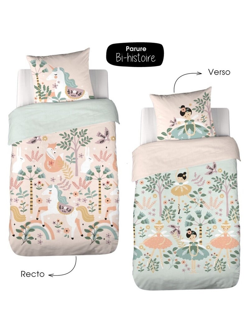 Housse de couette 140x200 + 1 taie LICORNE coton 57fils Multicolore - Kiabi