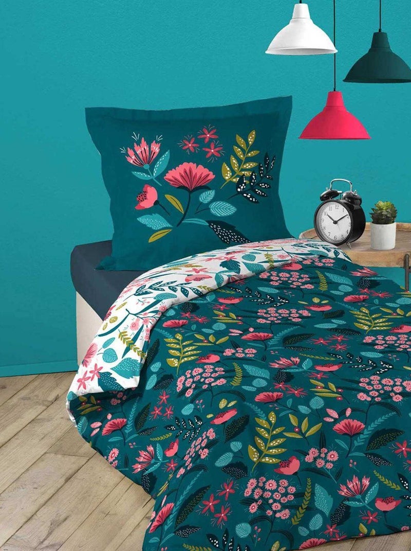 Housse de couette 140x200 + 1 taie Stessy bleu coton Bleu - Kiabi