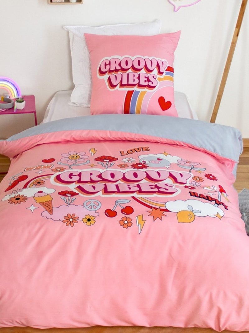 Housse de couette 140x200 + 1 taie VIBES Rose - Kiabi