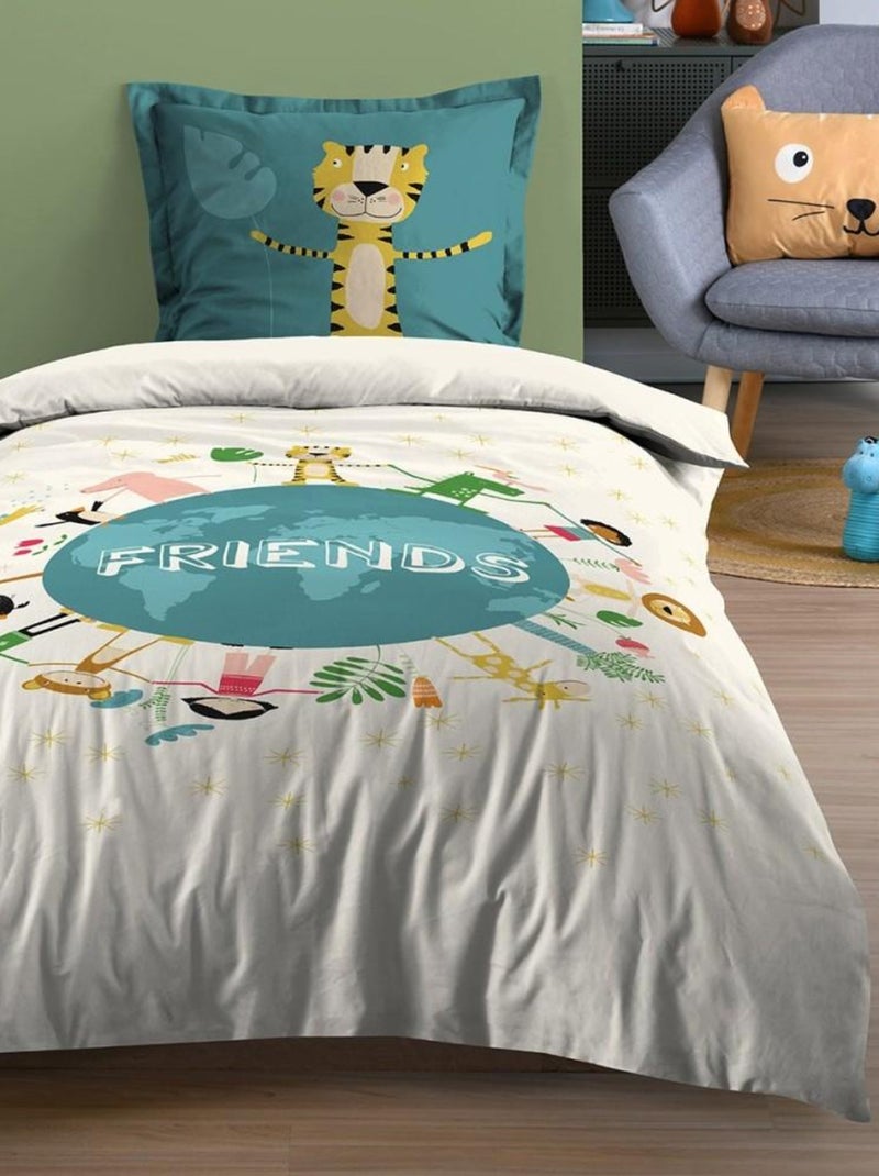 Housse de couette 140x200 Amis + 1 taie coton 57 fils Blanc - Kiabi