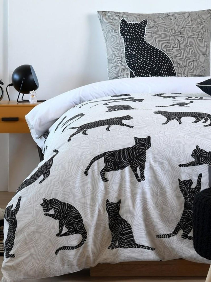 Housse de couette 140x200 Chaton + 1 taie coton 57 fils Blanc - Kiabi