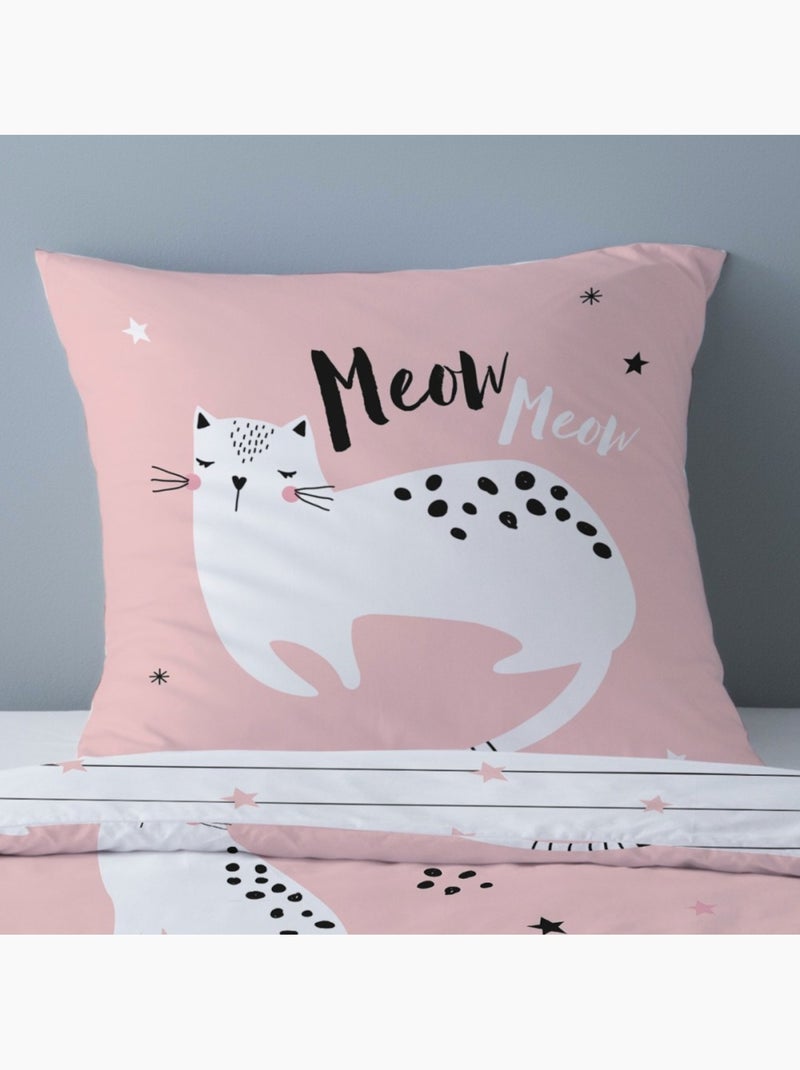 Housse de couette 140x200 Chaton + 1 taie d'oreiller Rose - Kiabi