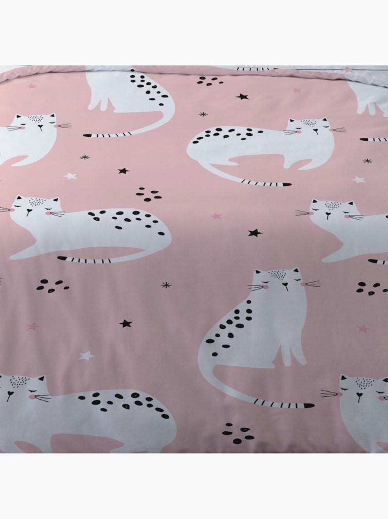 Housse de couette 140x200 Chaton + 1 taie d'oreiller Rose - Kiabi