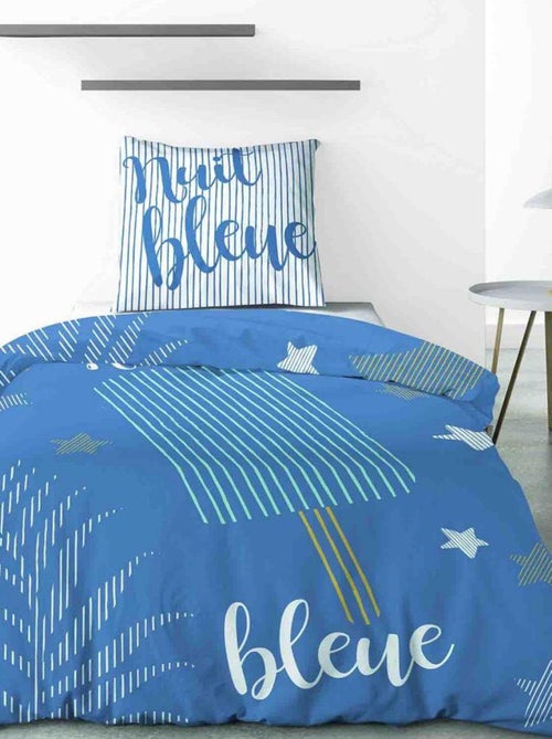 Housse de couette 140x200 cm + 1 taie d'oreiller 65x65 cm 100% Coton 47 fils Nuit Bleue - Kiabi
