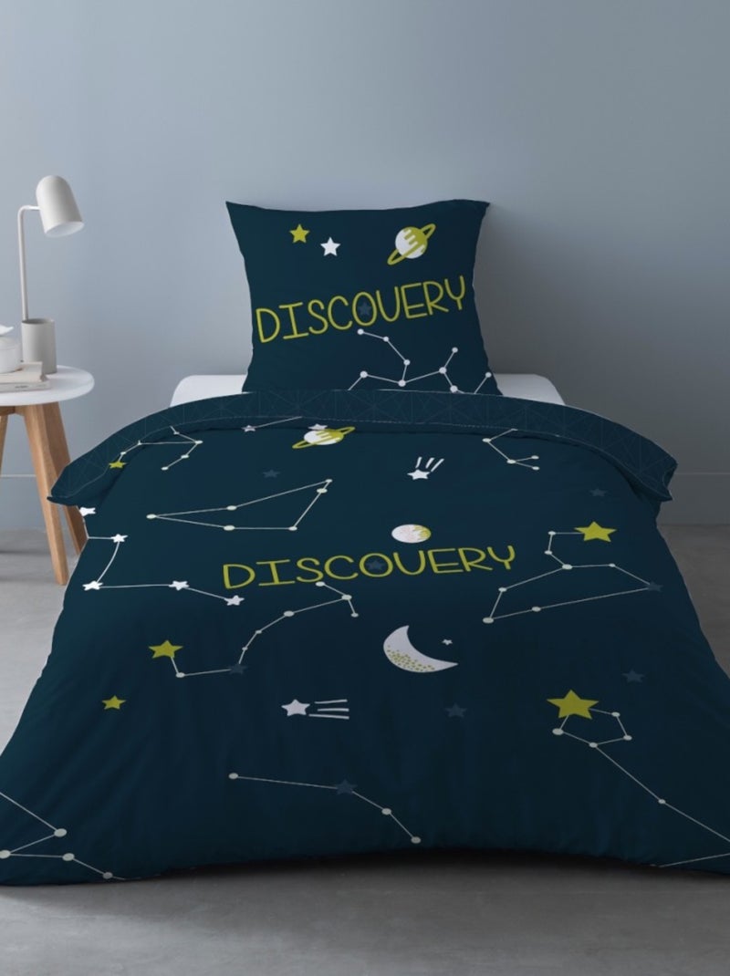 Housse de couette 140x200 DISCOVERY + taie 100% coton 57 fils Bleu - Kiabi