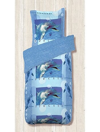 Housse de couette 140x200 Douceur bleu + 1 taie