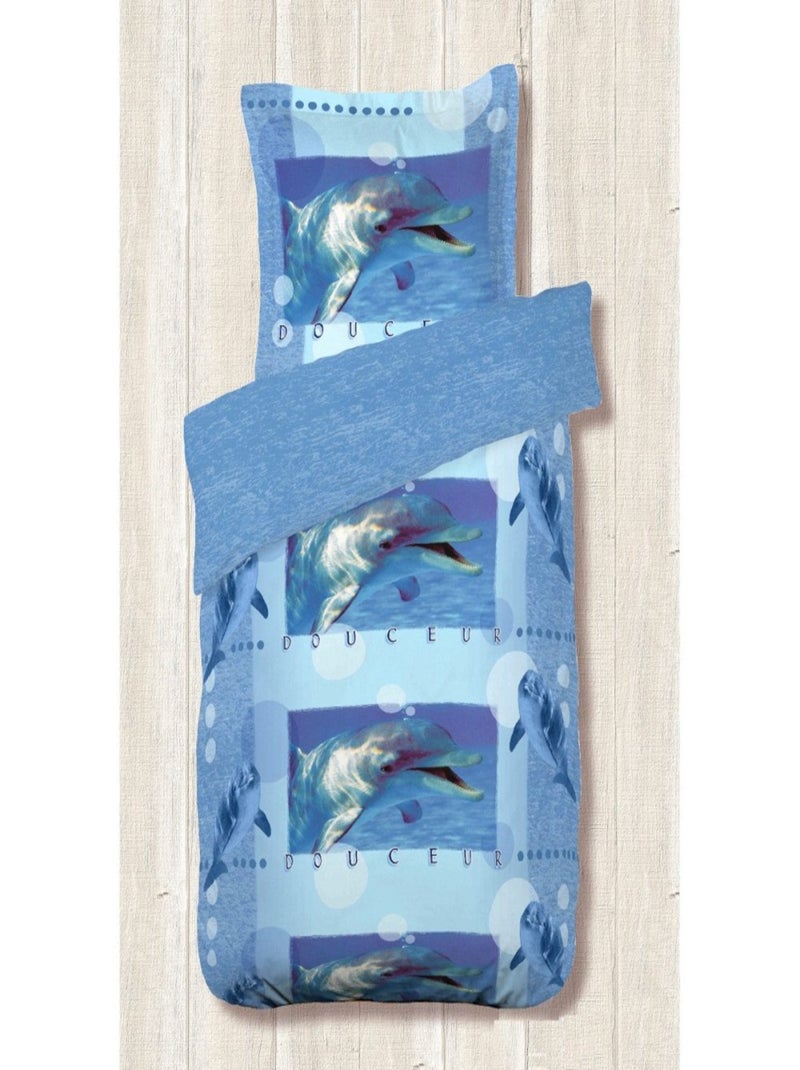 Housse de couette 140x200 Douceur bleu + 1 taie Bleu - Kiabi