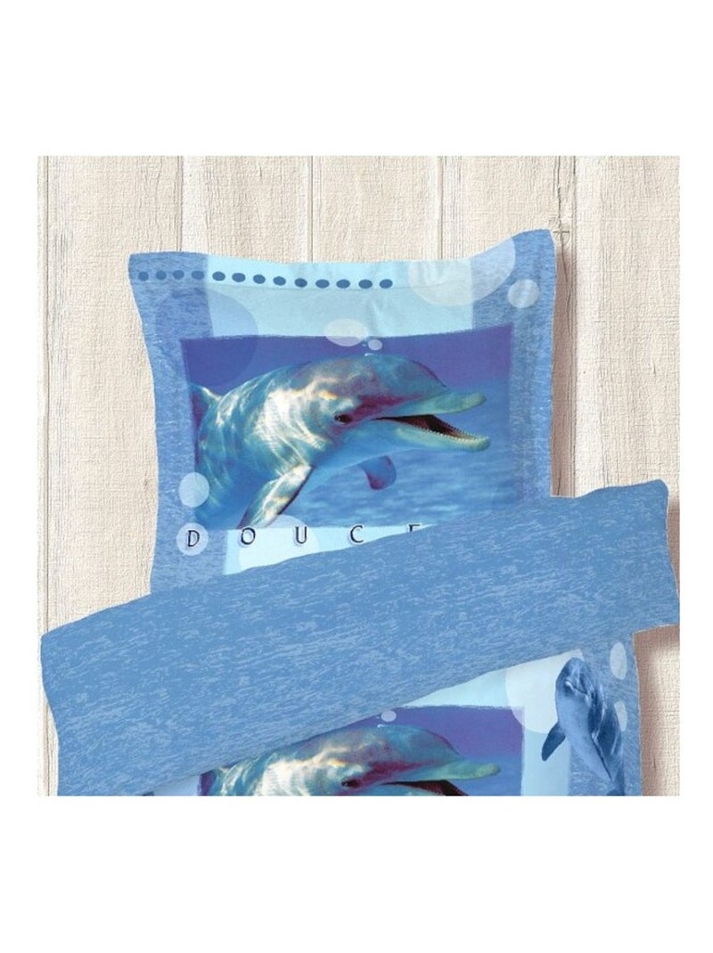 Housse de couette 140x200 Douceur bleu + 1 taie Bleu - Kiabi