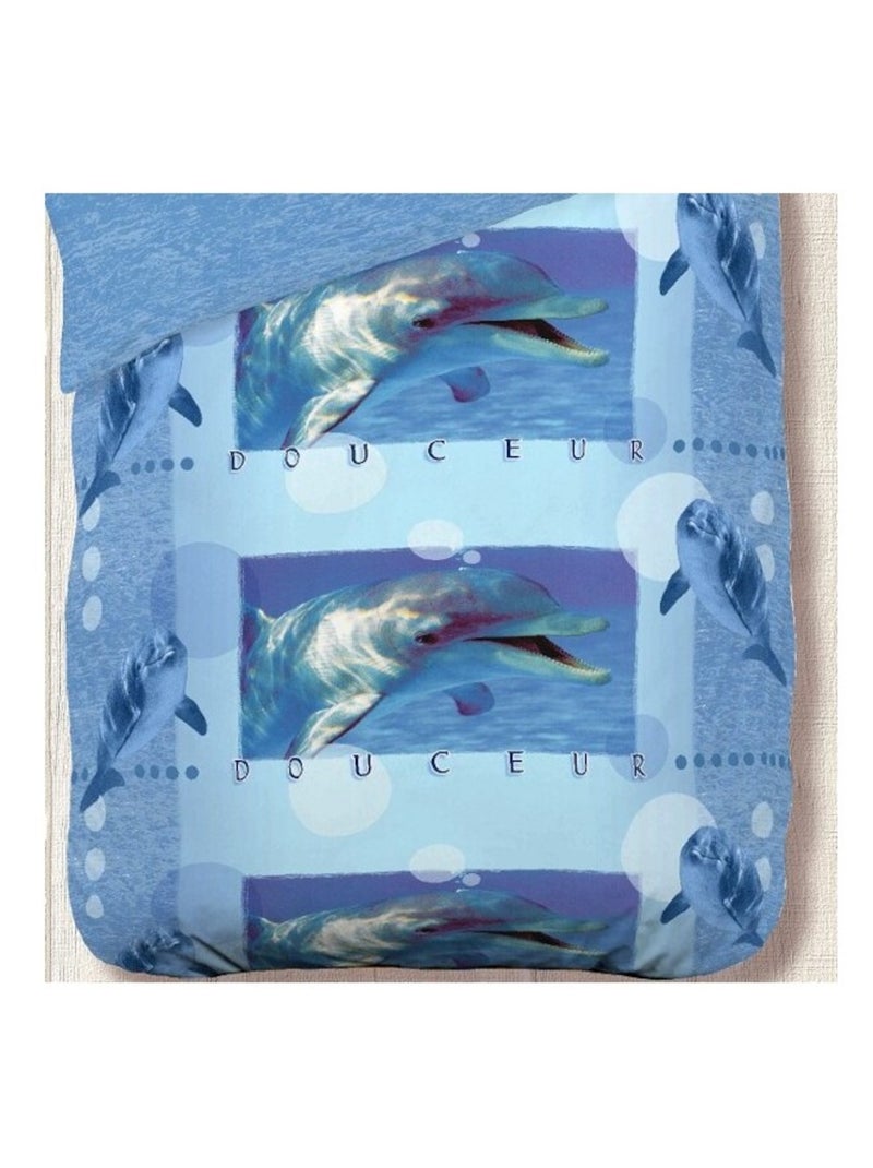 Housse de couette 140x200 Douceur bleu + 1 taie Bleu - Kiabi
