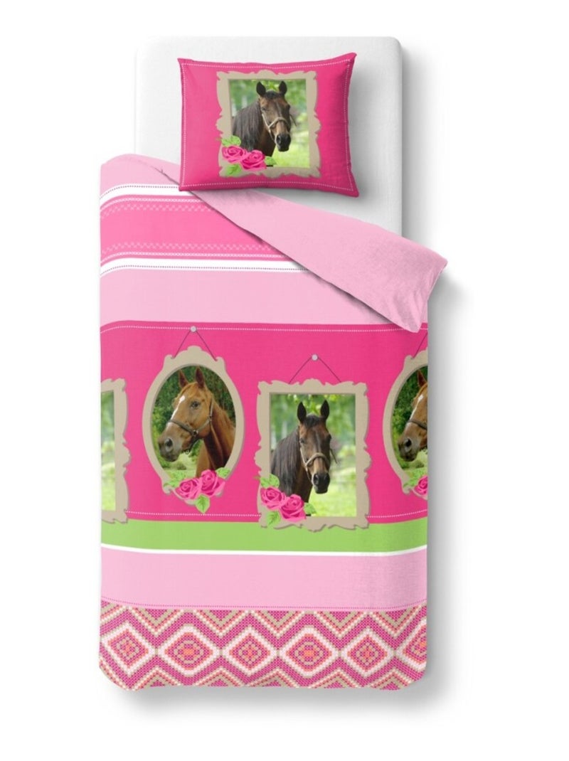 Housse de couette 140x200 HORSE BEAUTY + 1 taie Rose - Kiabi