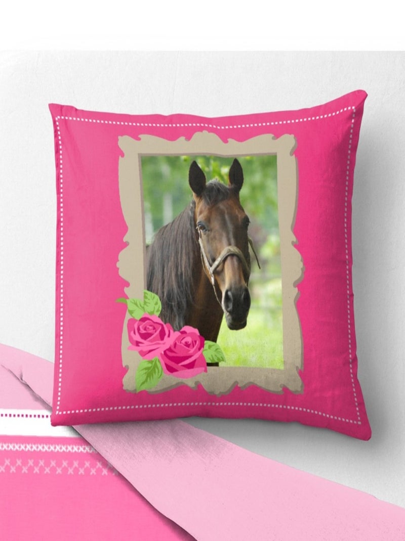 Housse de couette 140x200 HORSE BEAUTY + 1 taie Rose - Kiabi
