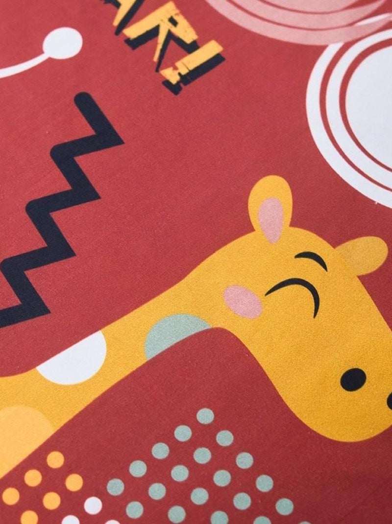 Housse de couette 140x200 Kids Happy Savane + 1 taie 100% coton 57 fils Rouge - Kiabi