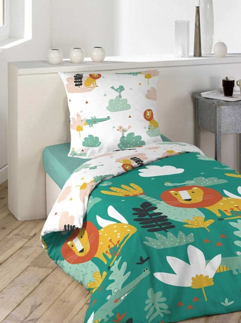 Housse de couette 140x200 Leonard + 1 taie microfibre Vert - Kiabi