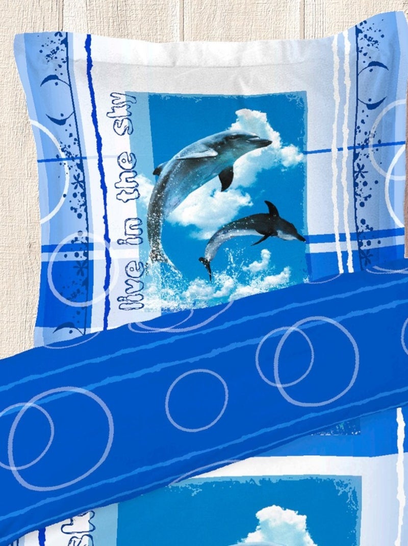 Housse de couette 140x200 LIVE IN THE SKY + 1 taie Bleu - Kiabi