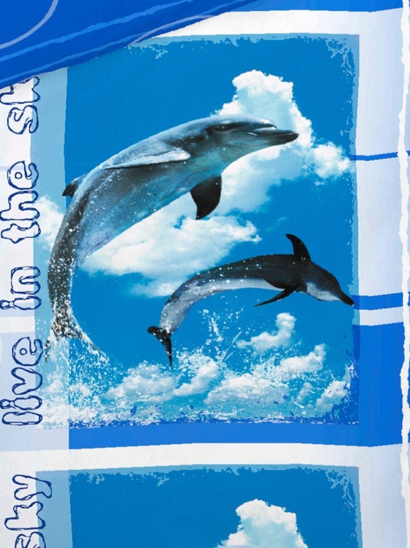 Housse de couette 140x200 LIVE IN THE SKY + 1 taie Bleu - Kiabi