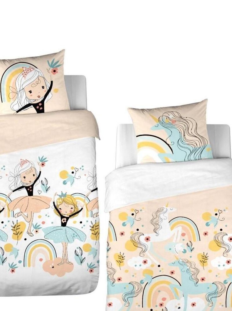 Housse de couette 140x200 Lola + taie polycoton Rose - Kiabi
