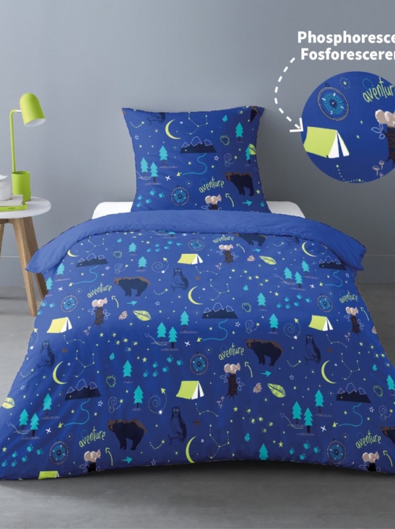 Housse de couette 140x200 LOUIS + 1 taie 100% coton Bleu - Kiabi