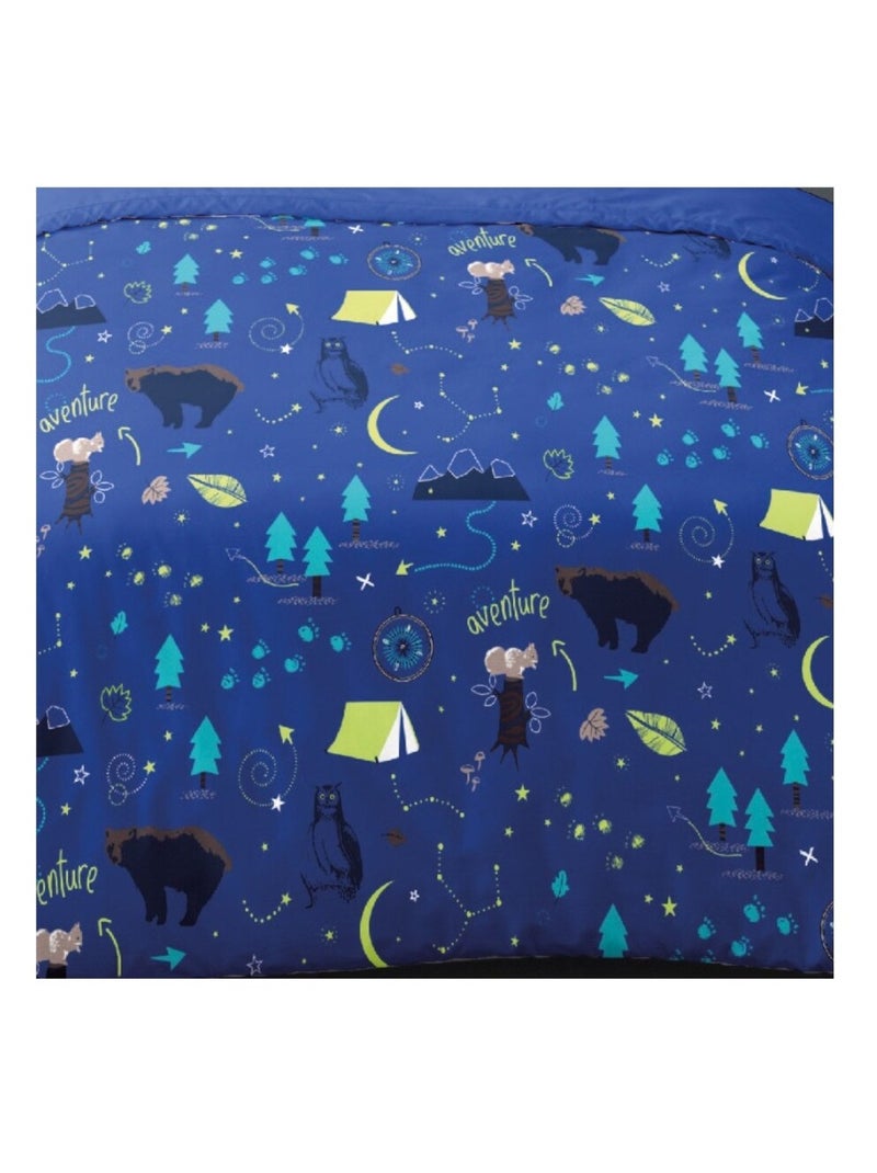Housse de couette 140x200 LOUIS + 1 taie 100% coton Bleu - Kiabi