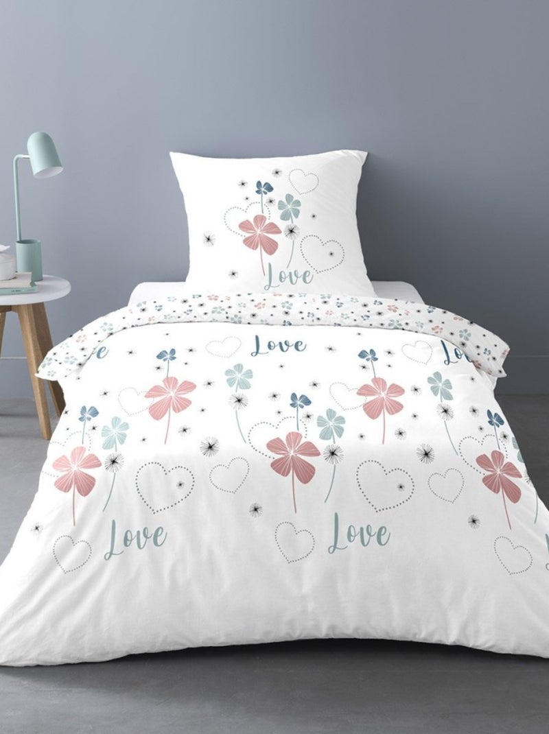 Housse de couette 140x200 Love Tiana + taie polycoton Blanc - Kiabi