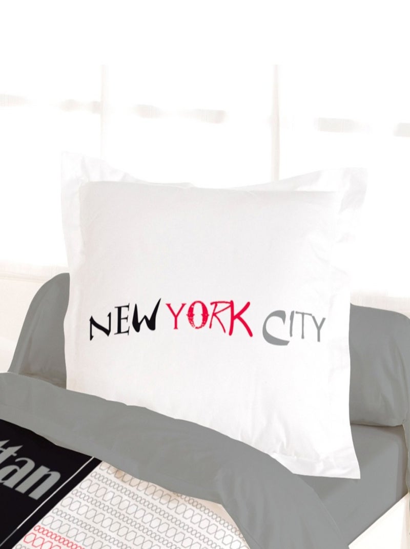 Housse de couette 140x200 MANHATTAN + 1 taie 100% coton Gris - Kiabi